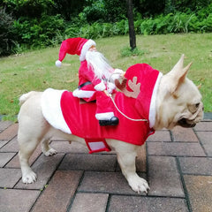 Dog Christmas Santa Clause Riding Deer Jacket Coat