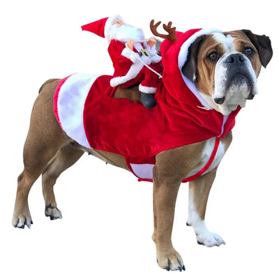 Dog Christmas Santa Clause Riding Deer Jacket Coat